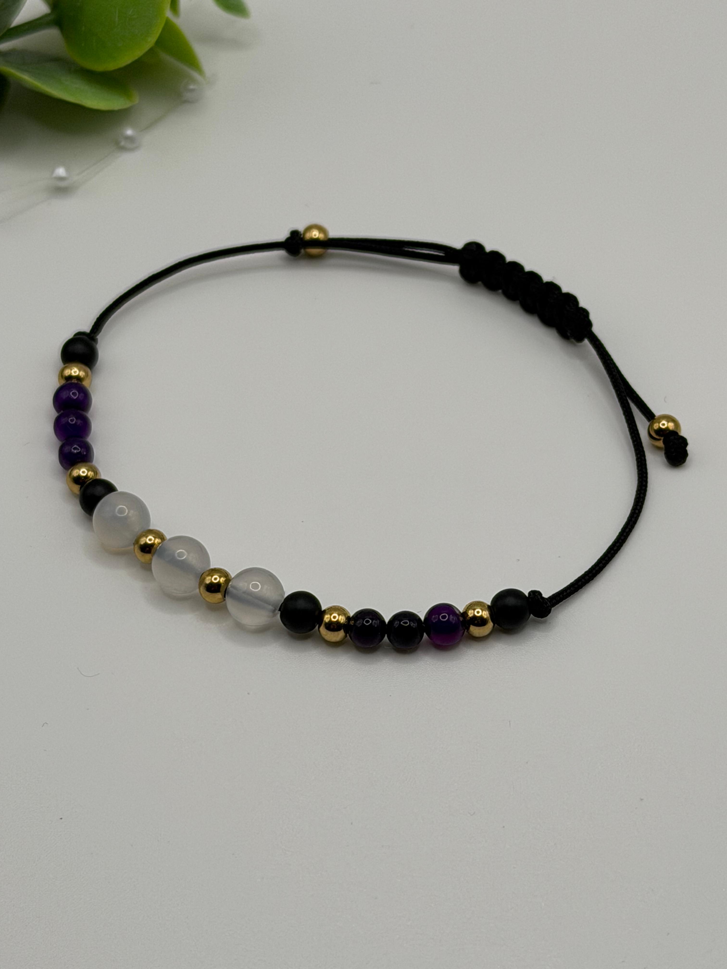 Bransoletka z agatu i lawy wulkanicznej wzór III ręcznie robiona — kamienie naturalne na prezent AgereArt