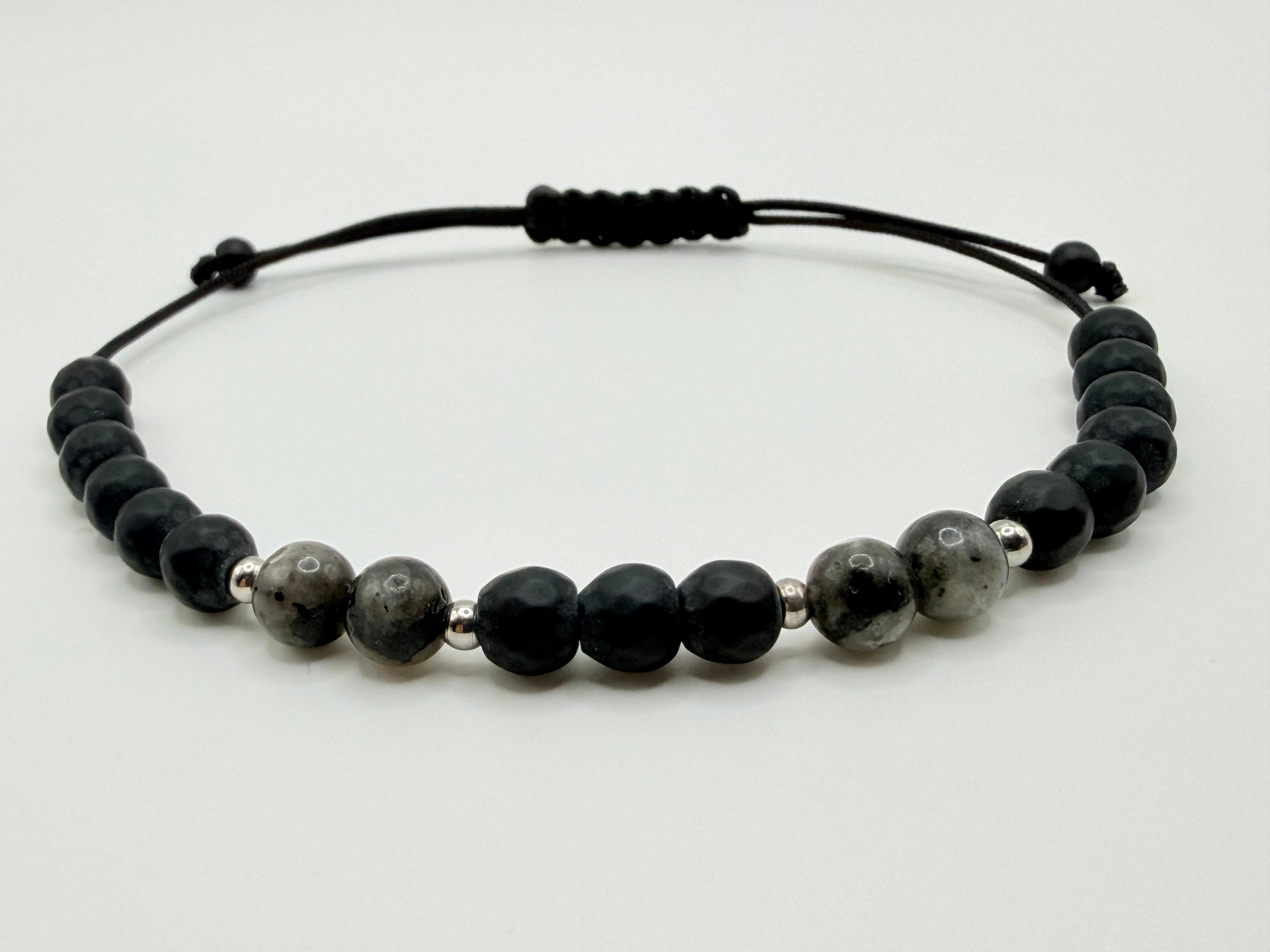 Bransoletka z onyksu i labradoryta ręcznie robiona — mistyczna noc, biżuteria z kamieni naturalnych AgereArt