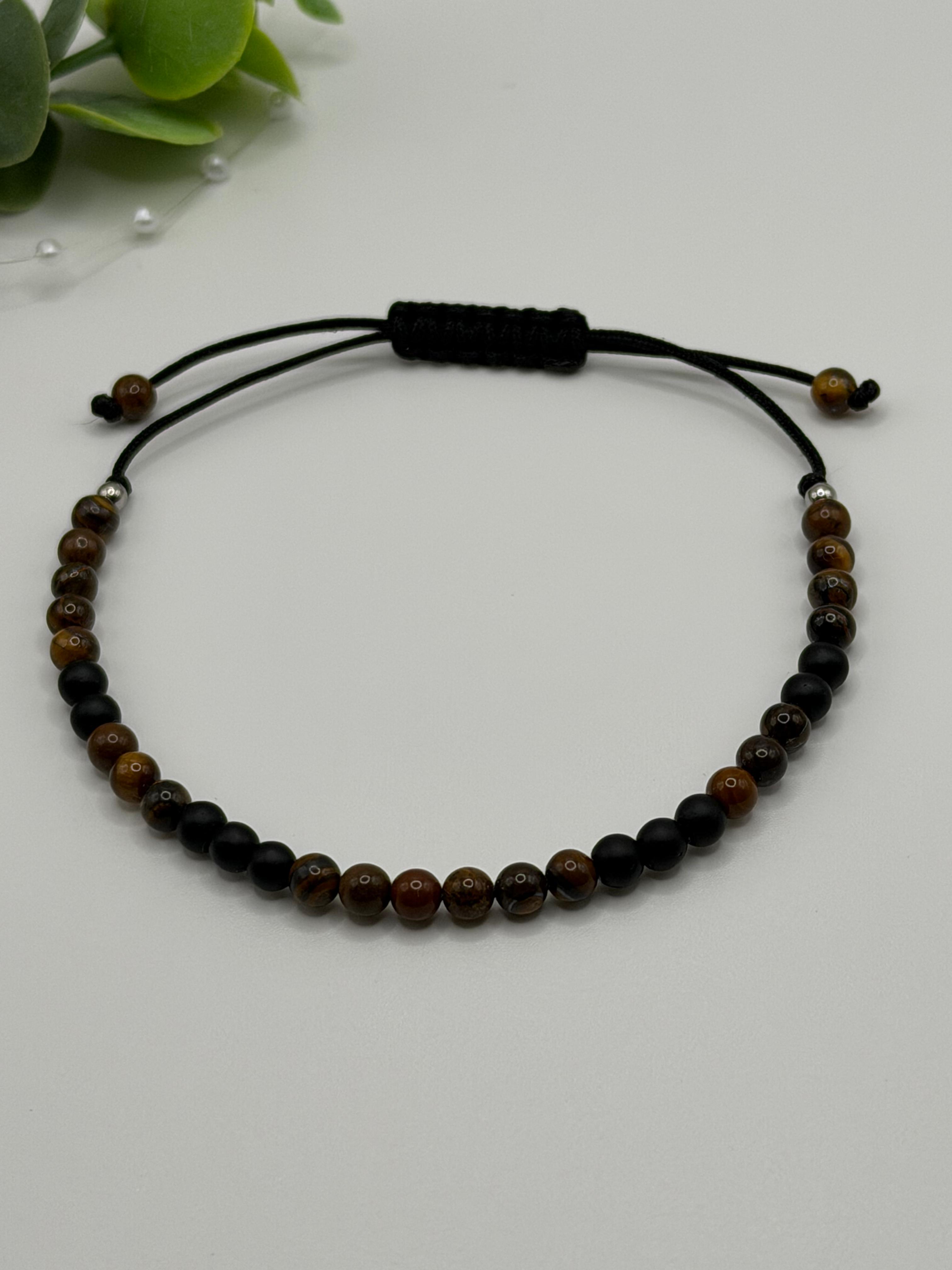Bransoletka z lawy i tygrysiego oka ręcznie robiona — energia i pewność siebie, biżuteria naturalna AgereArt
