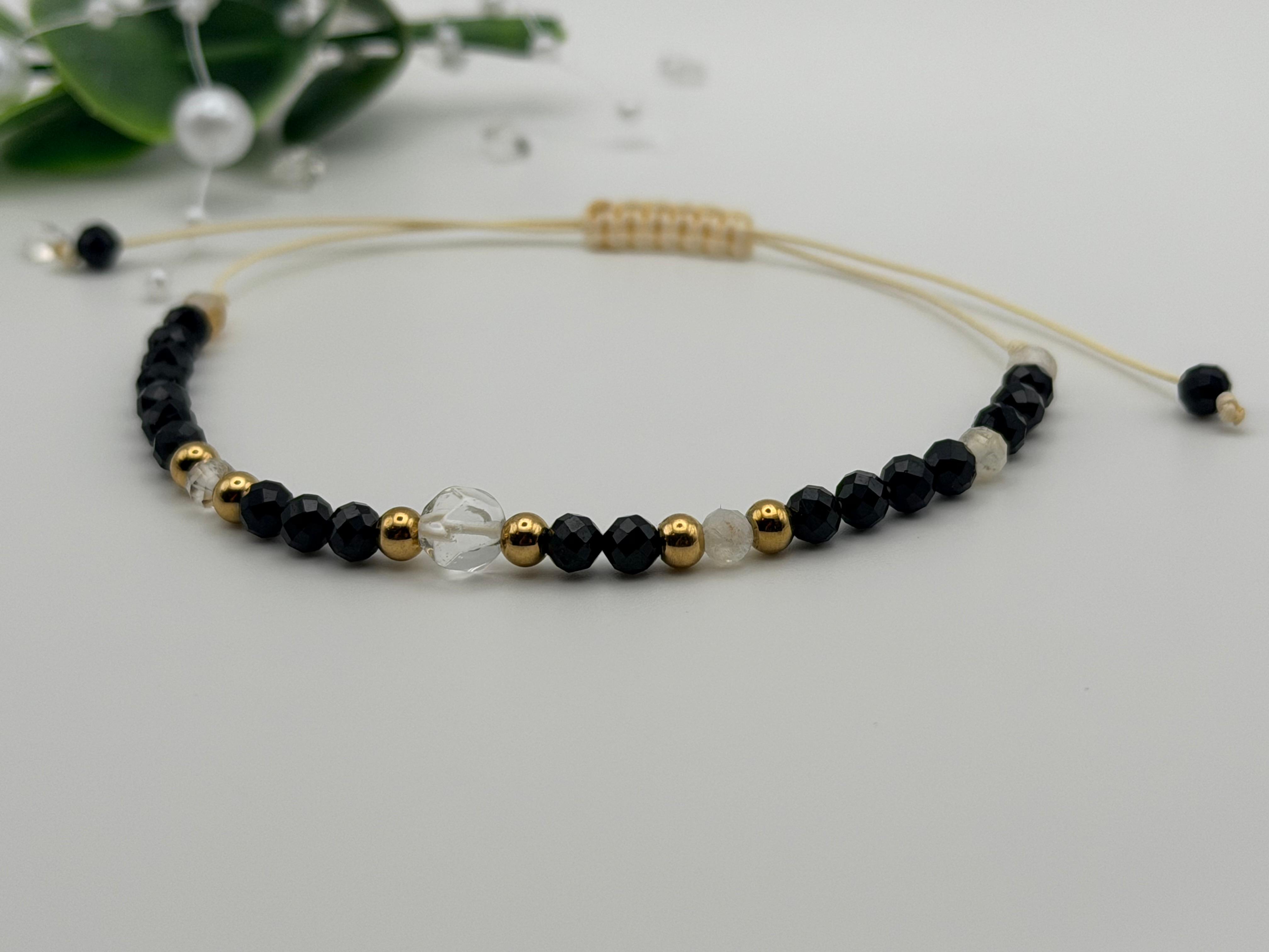 Bransoletka z onyksu kryształu górskiego i cytrynu ręcznie robiona — światło i obfitość, kamienie naturalne AgereArt