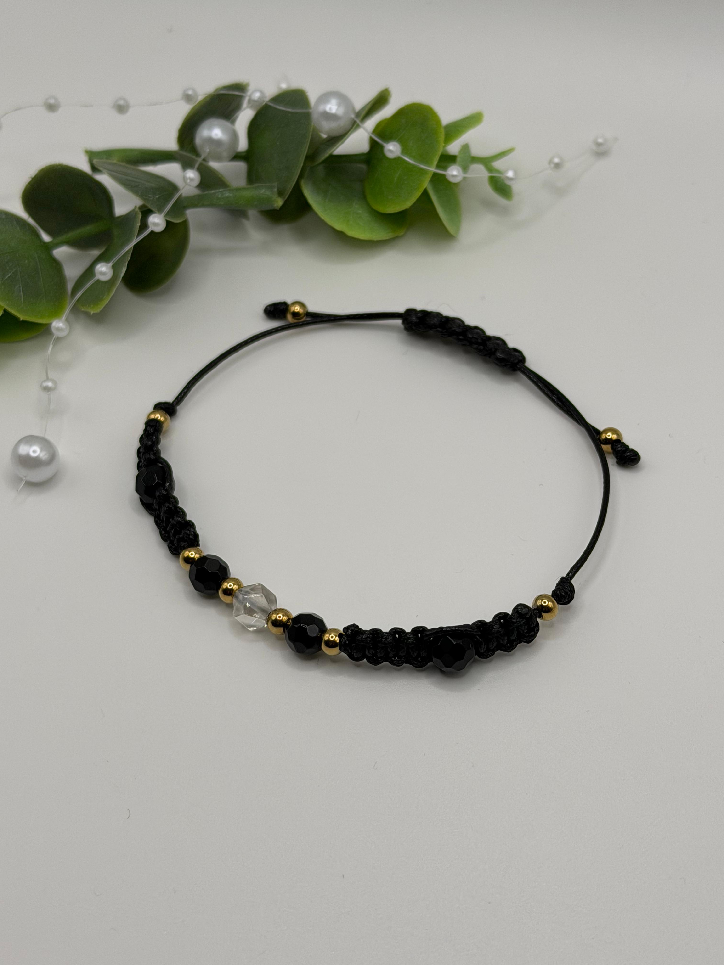 Bransoletka z onyksu i kryształu górskiego wzór III ręcznie robiona — kamienie naturalne AgereArt