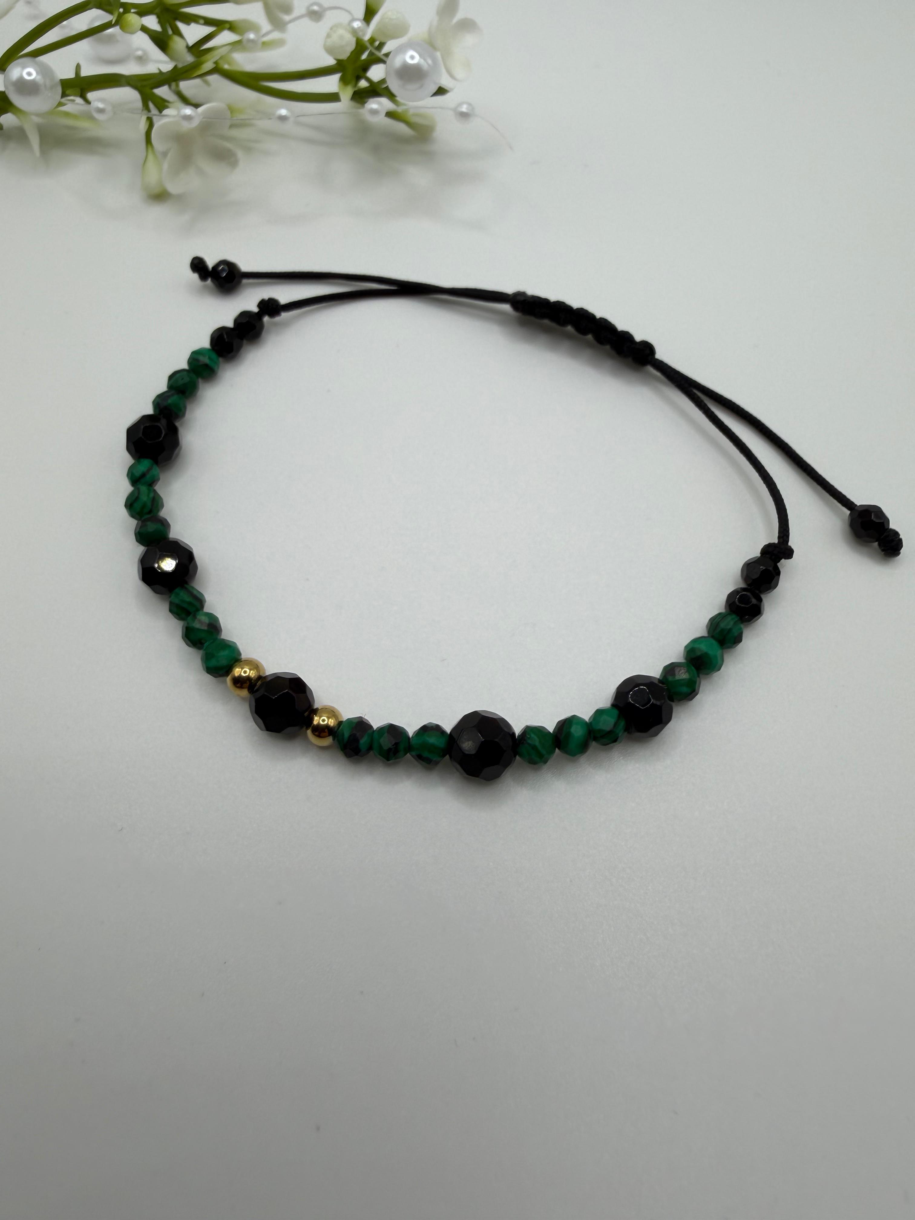 Bransoletka z onyksu i malachitu wzór X ręcznie robiona — kamienie naturalne na prezent AgereArt