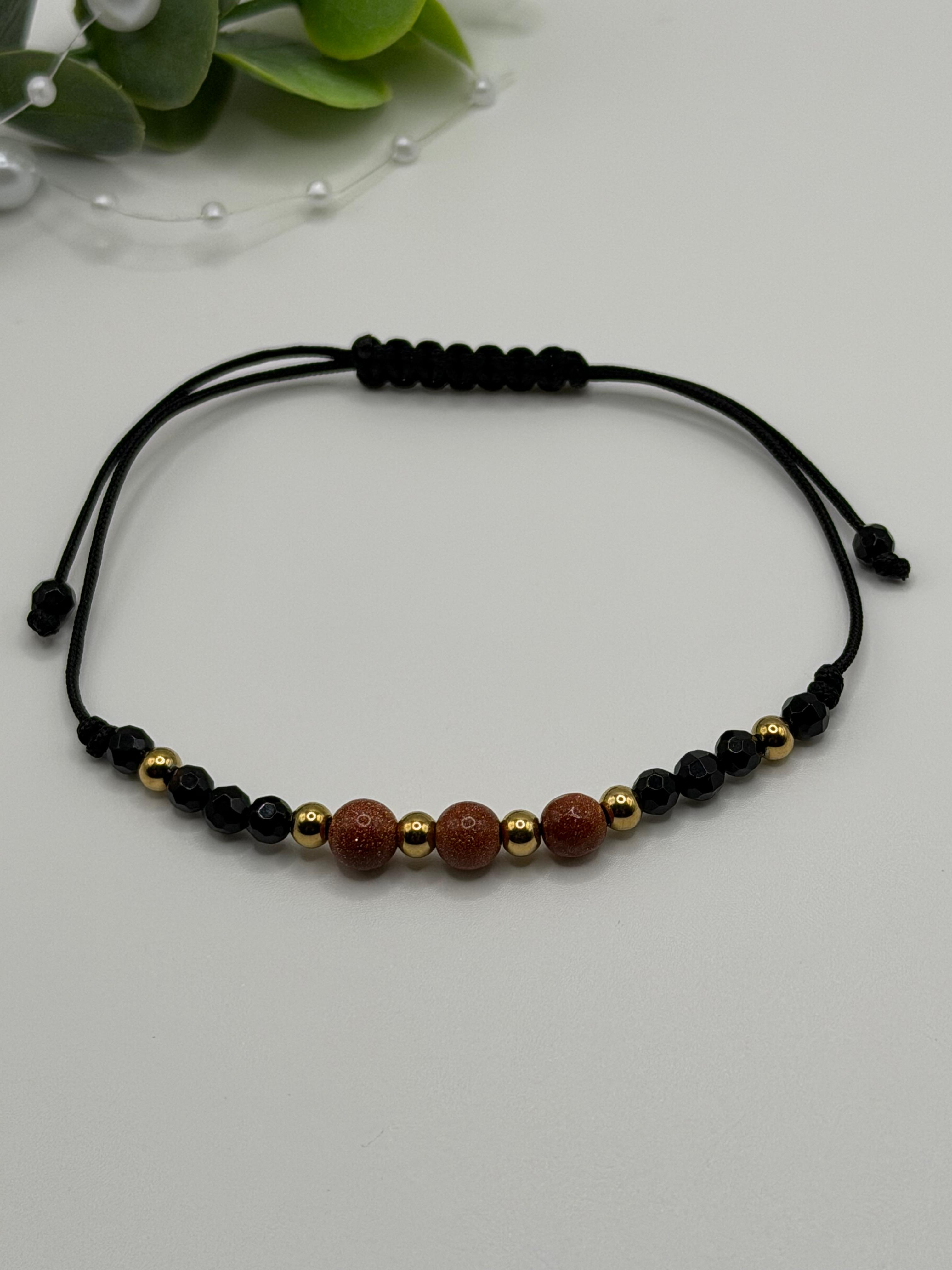 Bransoletka z onyksu i piasku pustyni ręcznie robiona — złote piaski, biżuteria naturalna AgereArt