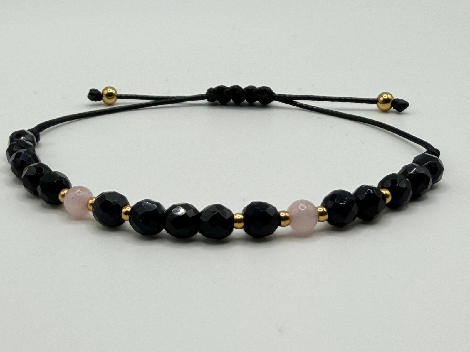 Bransoletka z onyksu i różowego kwarcu wzór III ręcznie robiona — kamienie naturalne na prezent AgereArt