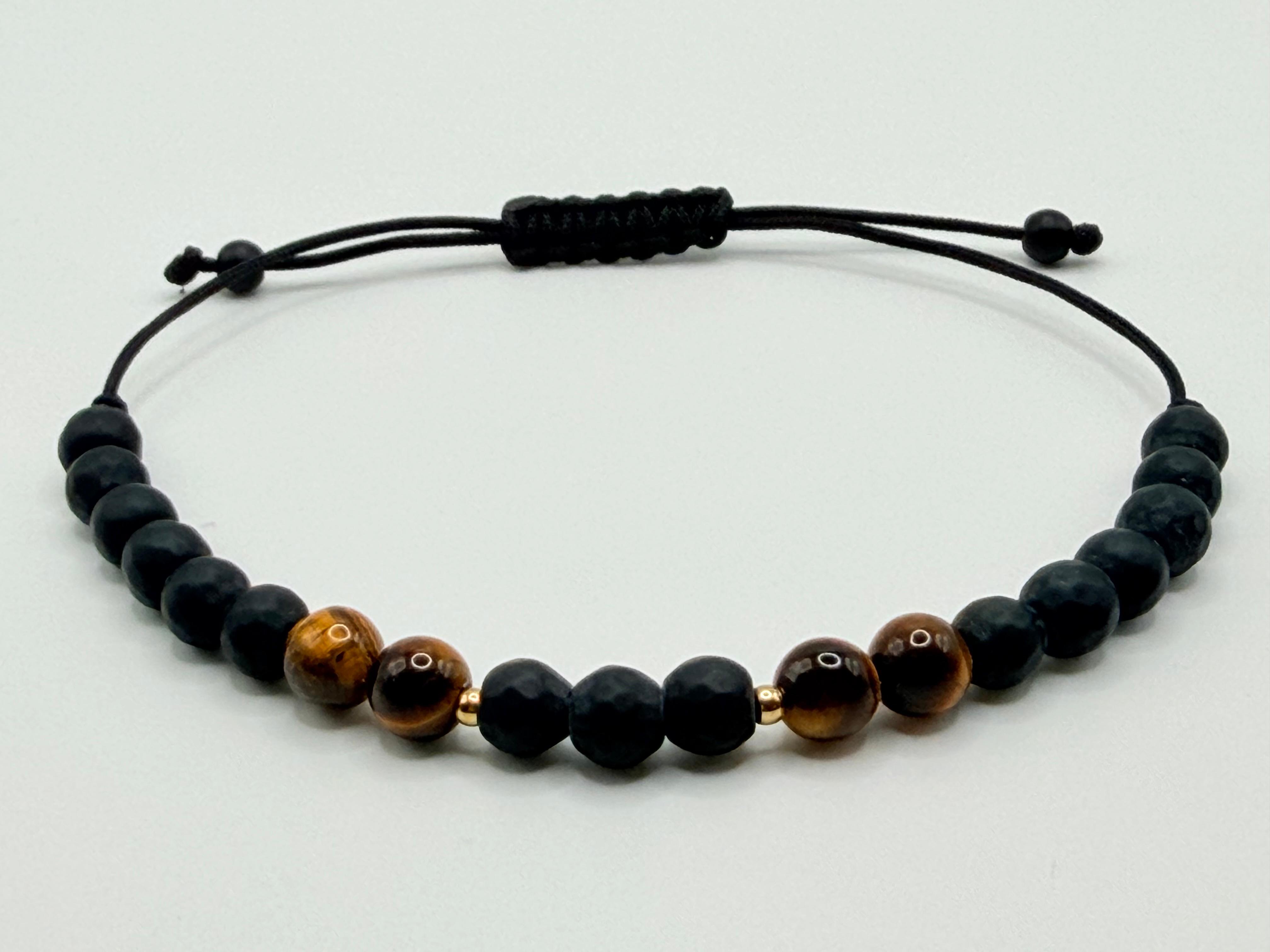 Bransoletka z onyksu i tygrysiego oka ręcznie robiona — niezłomna wola, biżuteria naturalna AgereArt