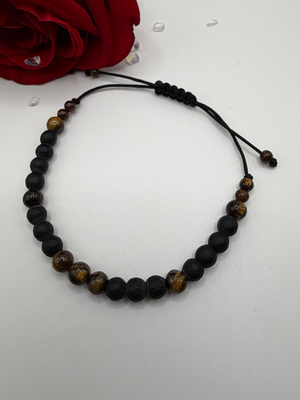 Bransoletka z onyksu i tygrysiego oka wzór III ręcznie robiona — kamienie naturalne AgereArt