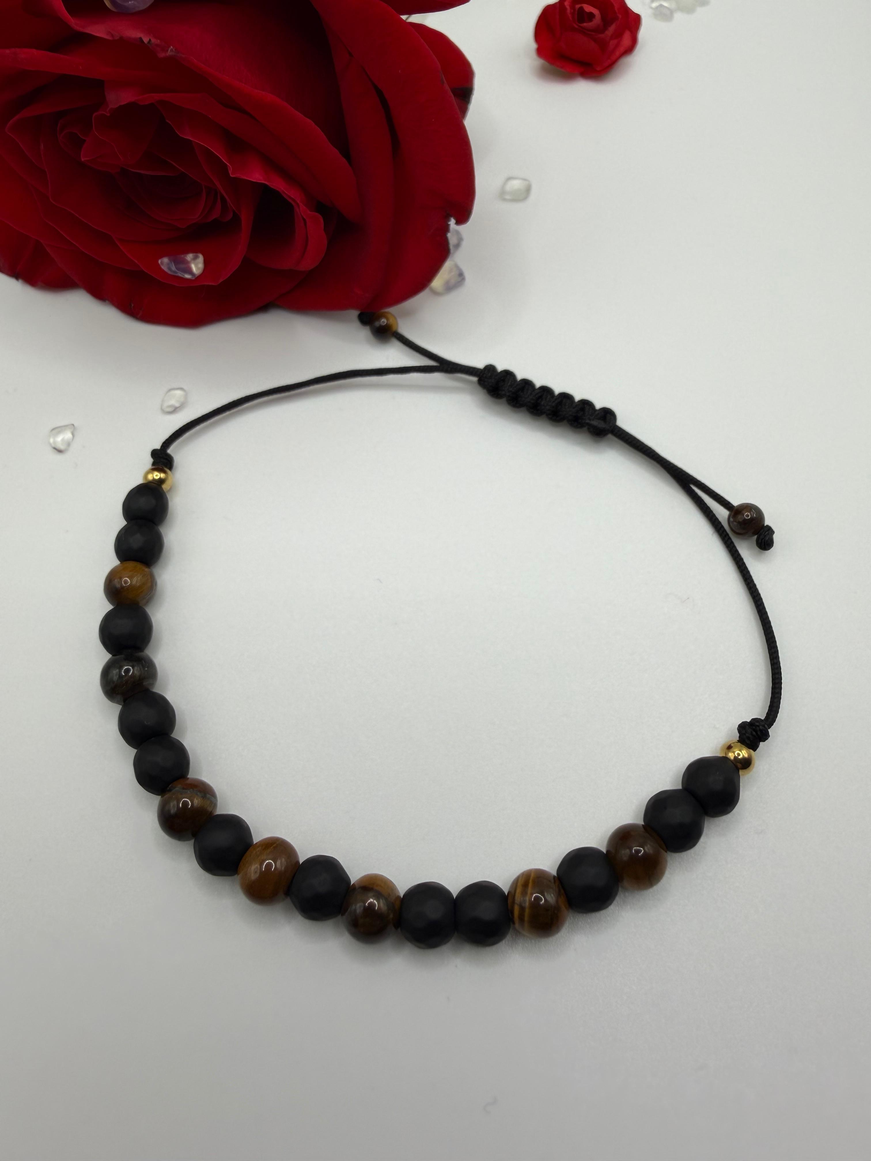 Bransoletka z onyksu i tygrysiego oka wzór VI ręcznie robiona — kamienie naturalne AgereArt