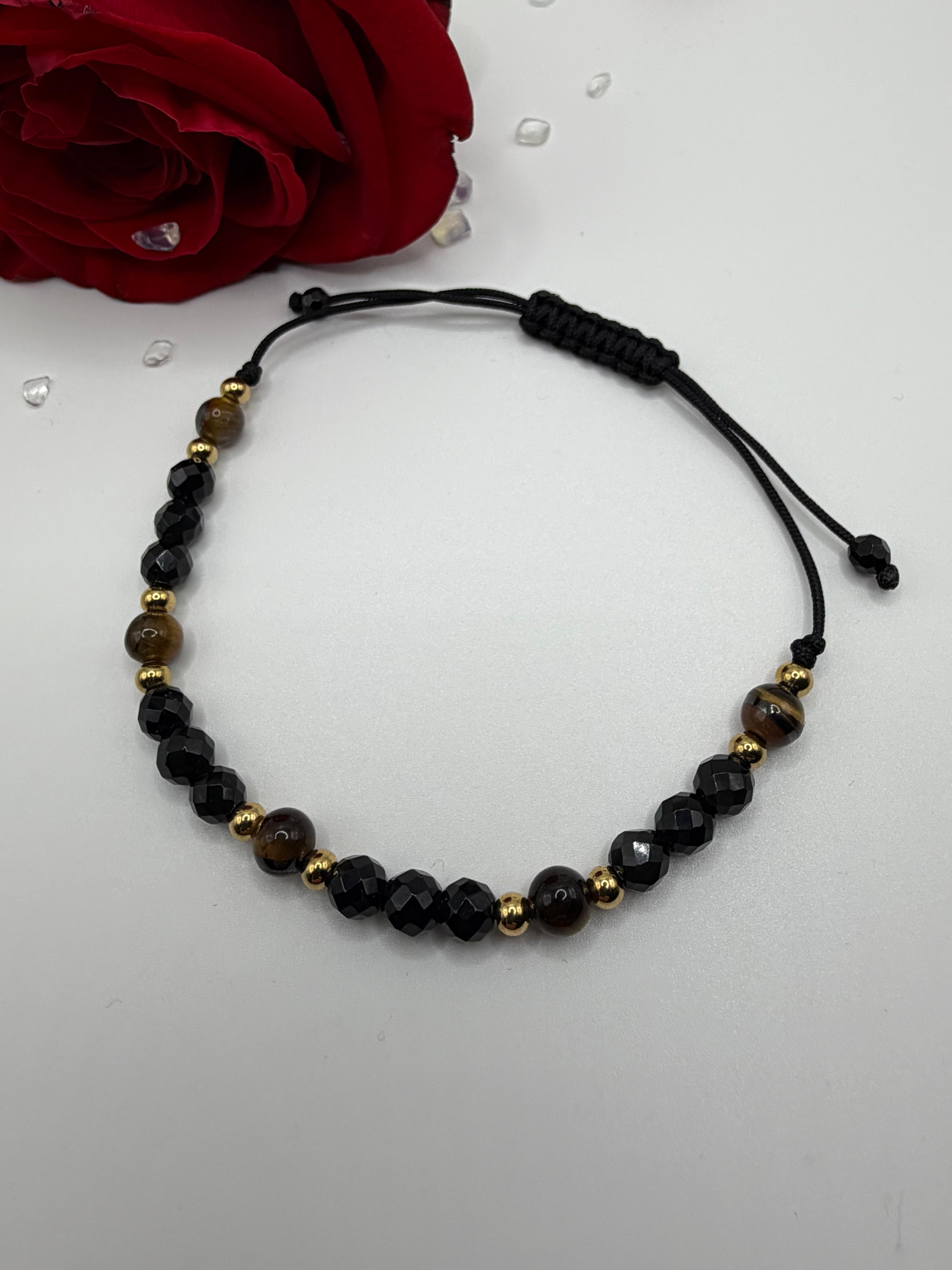 Bransoletka z onyksu i tygrysiego oka wzór VII ręcznie robiona — kamienie naturalne AgereArt