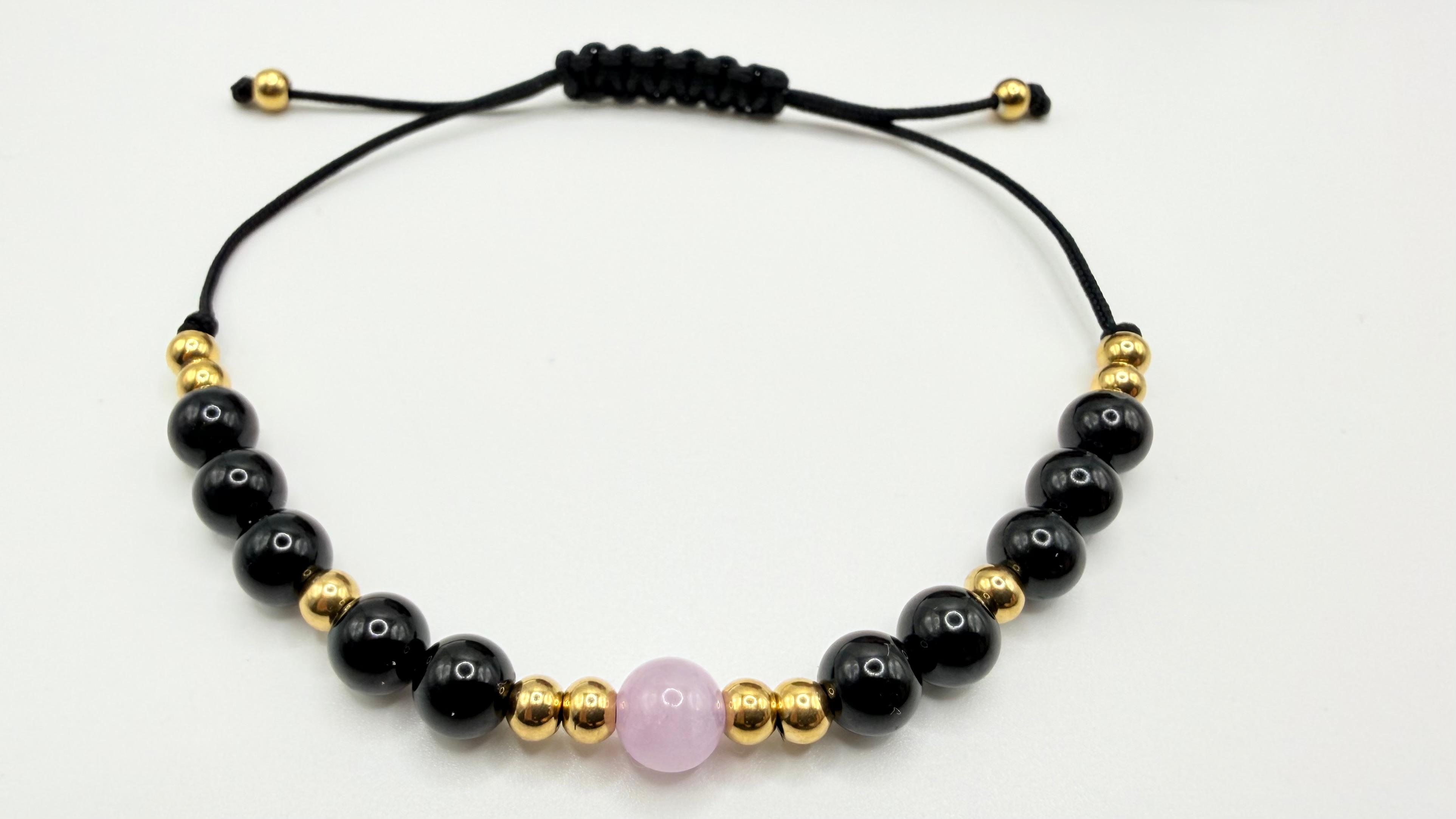 Bransoletka z turmalinu i kunzytu ręcznie robiona — ochrona serca, biżuteria z kamieni szlachetnych AgereArt