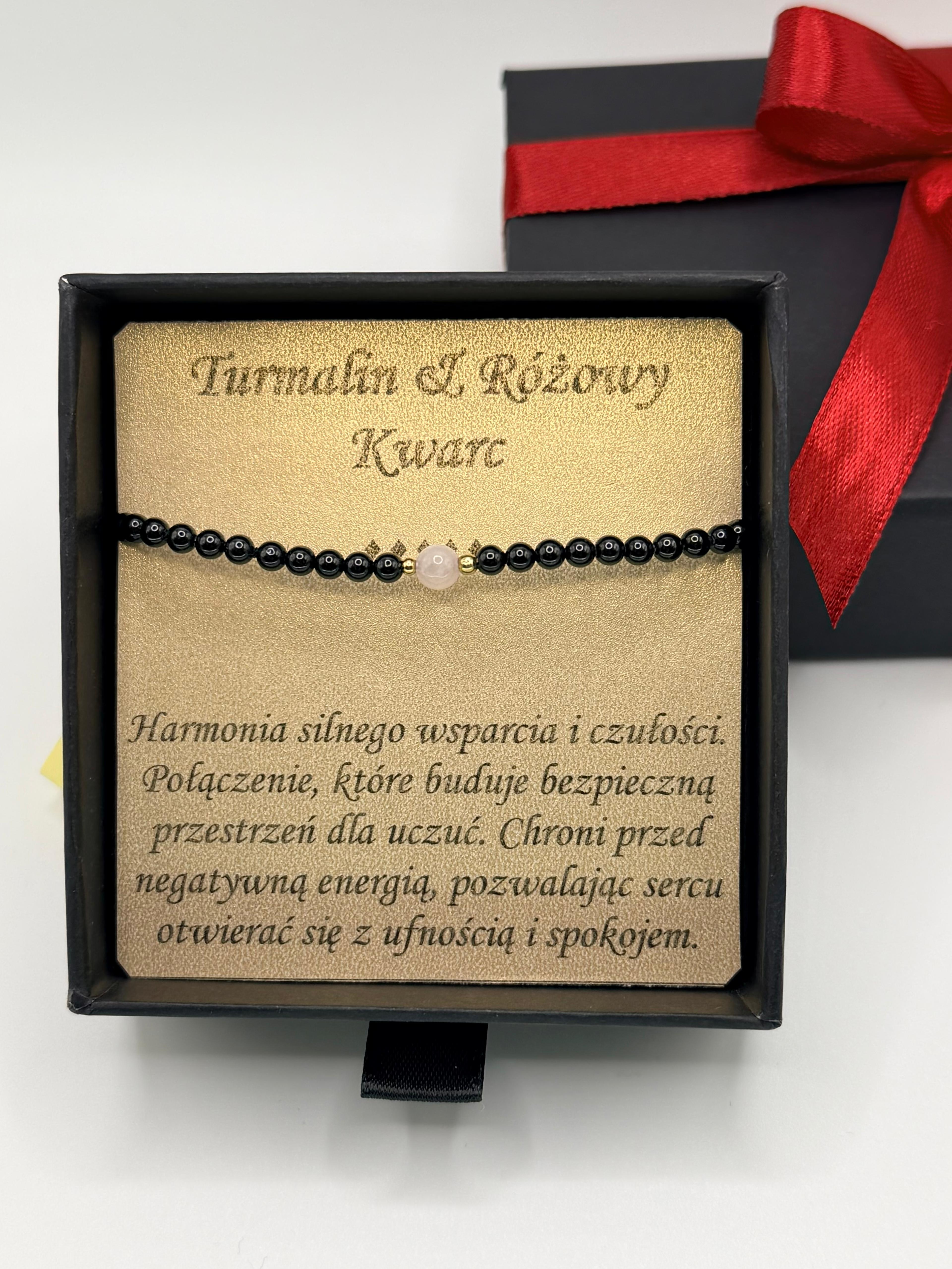 Bransoletka z turmalinu i różowego kwarcu ręcznie robiona — miłość i energia, kamienie szlachetne AgereArt