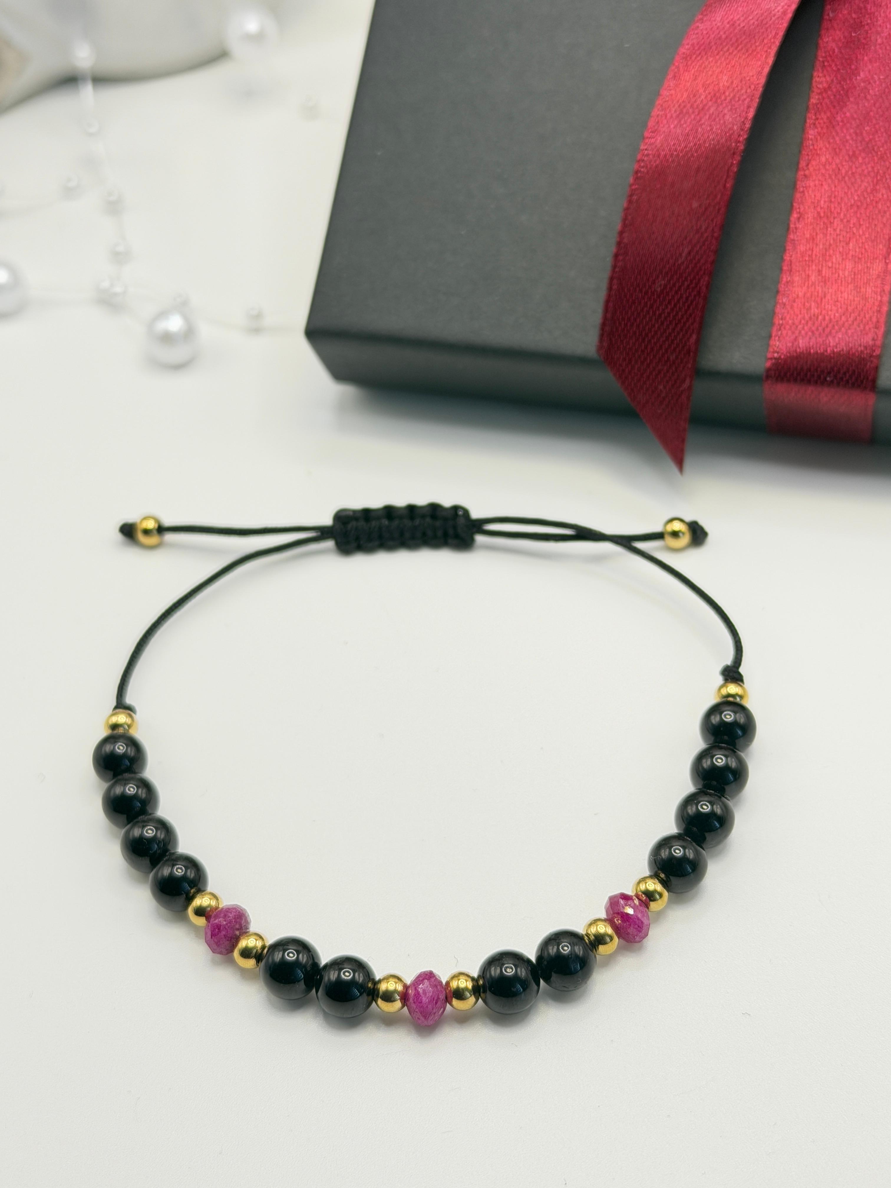 Bransoletka z turmalinu i rubinu ręcznie robiona — ognista ochrona, biżuteria z kamieni szlachetnych AgereArt