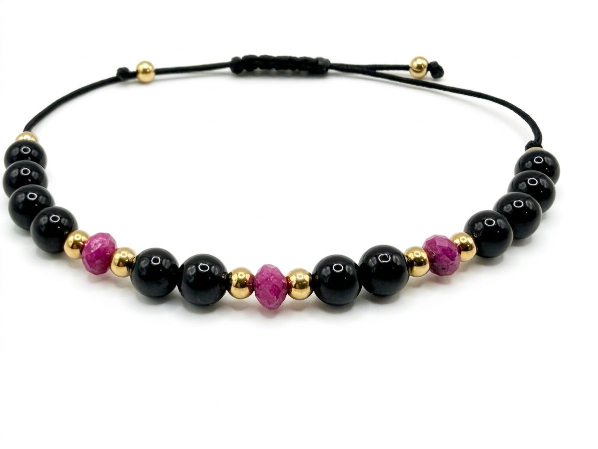 Bransoletka z turmalinu i rubinu wzór II ręcznie robiona — kamienie szlachetne na prezent AgereArt